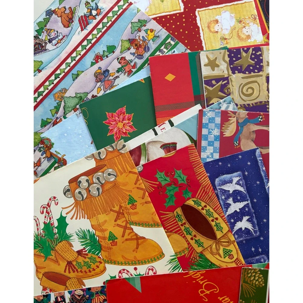 Vintage Christmas Gift Wrap Lot 34 Sheets Holiday Sally Foster Era 80s 90s Mixed